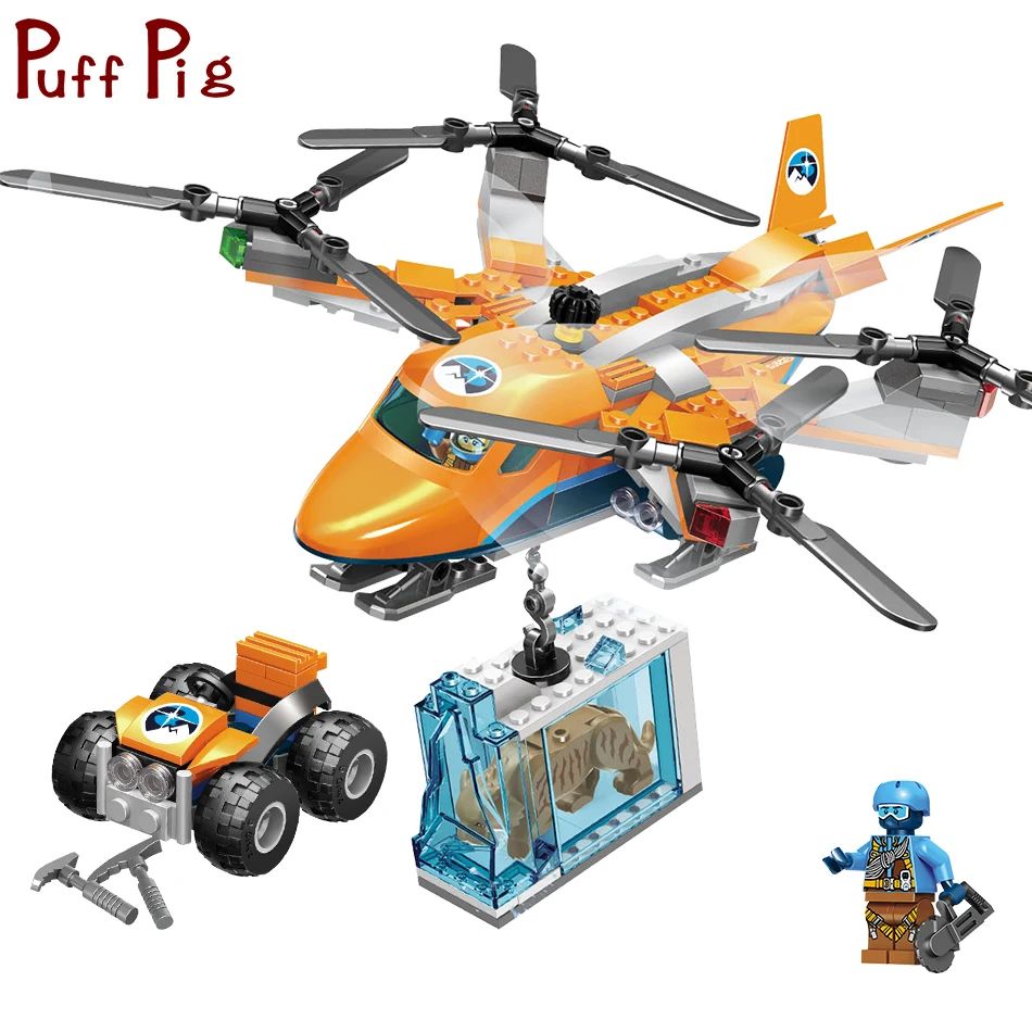 

296PCS Arctic Transport Airplane Model Explorer Tiger Figures Compatible Legoed City Police Building Blocks Toys For Children