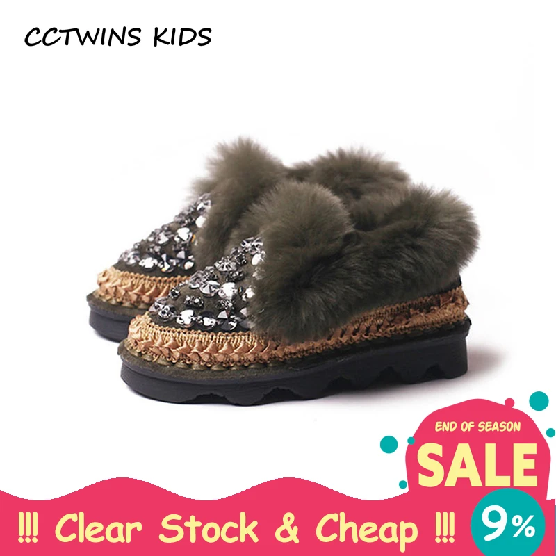 

CCTWINS KIDS 2017 Winter Children Black Moccasin Baby Girl Fashion Rhinestone Shoe Toddler Brand Warm Flat Green G1558