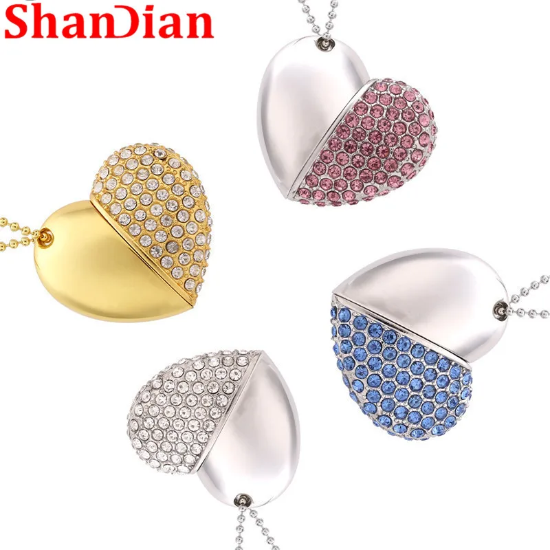 SHANDIAN Акция модное металлическое сердце кристалл USB флэш накопитель драгоценный