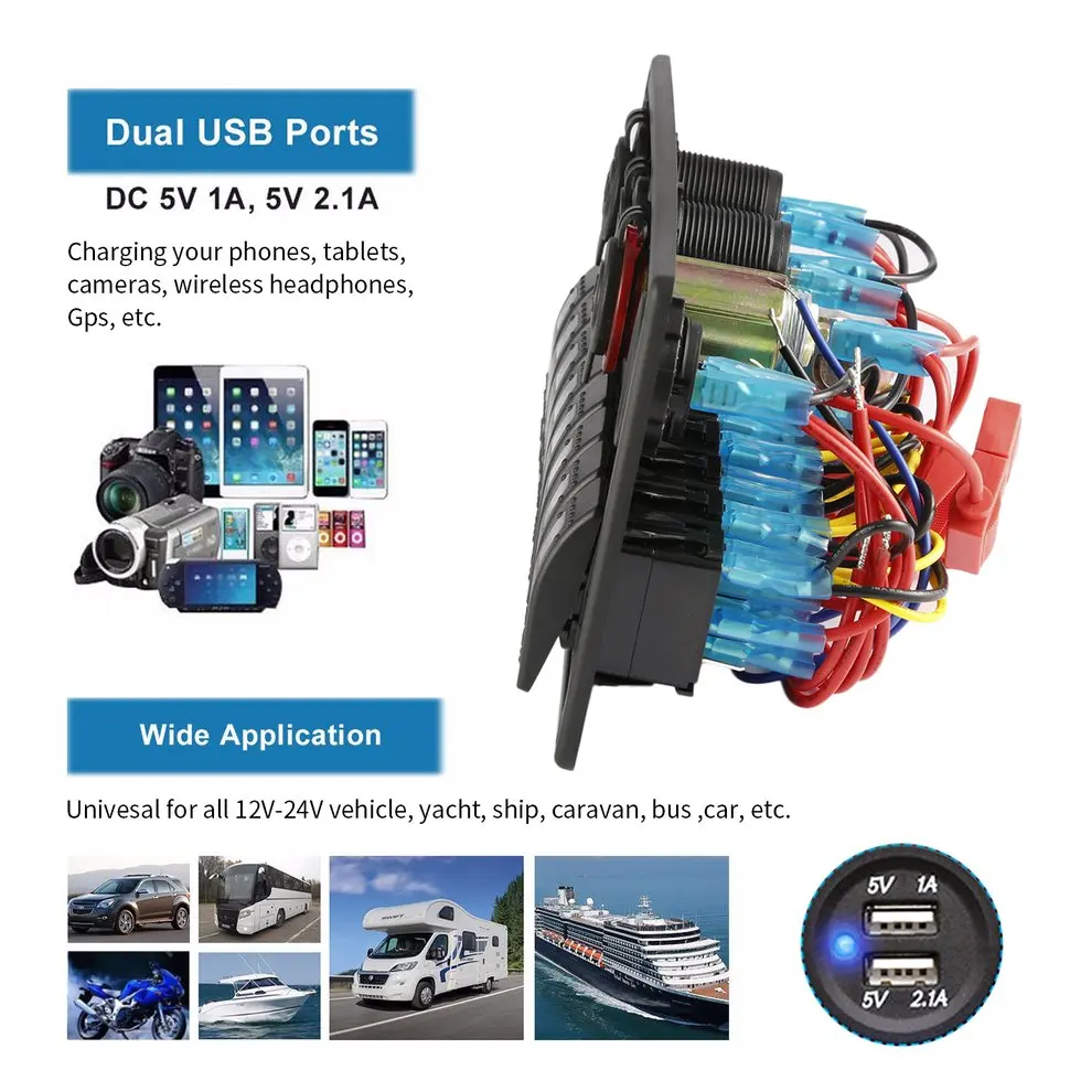 

12-24V Rocker Switch Panel Control Car Marine Boat Voltmeter IP65