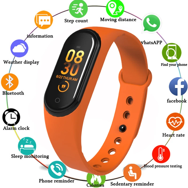 

M4 Smart Bracelet Band Fitness Tracker Heart Rate Blood Pressure Messages Reminder Color Screen Sport Wristband band M4