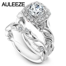 Leaf Deaign 1CT Lab Grown Diamond 14K 585 Two Tone Gold Moissanites Engagement Wedding Ring For Women Bridal Set Christmas Gift