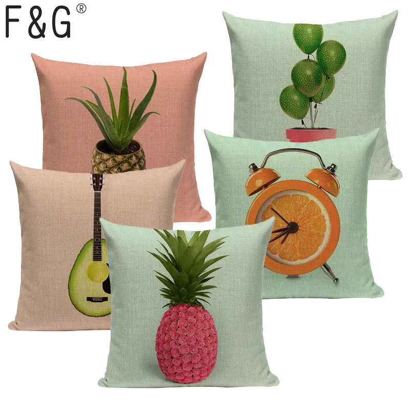 

Creative Fruit Cushion Cover Avocado Banana Pineapple Tea Throw Pillow Cotton Linen Decor Home Sofa for Car Custom Pillow Case