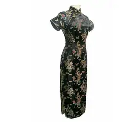 Oversize S-6XL Черный женский шелковый атлас Cheongsam Qipao Китайский Для женщин Новинка вечернее платье Национальный Костюмы летнее платье wc036