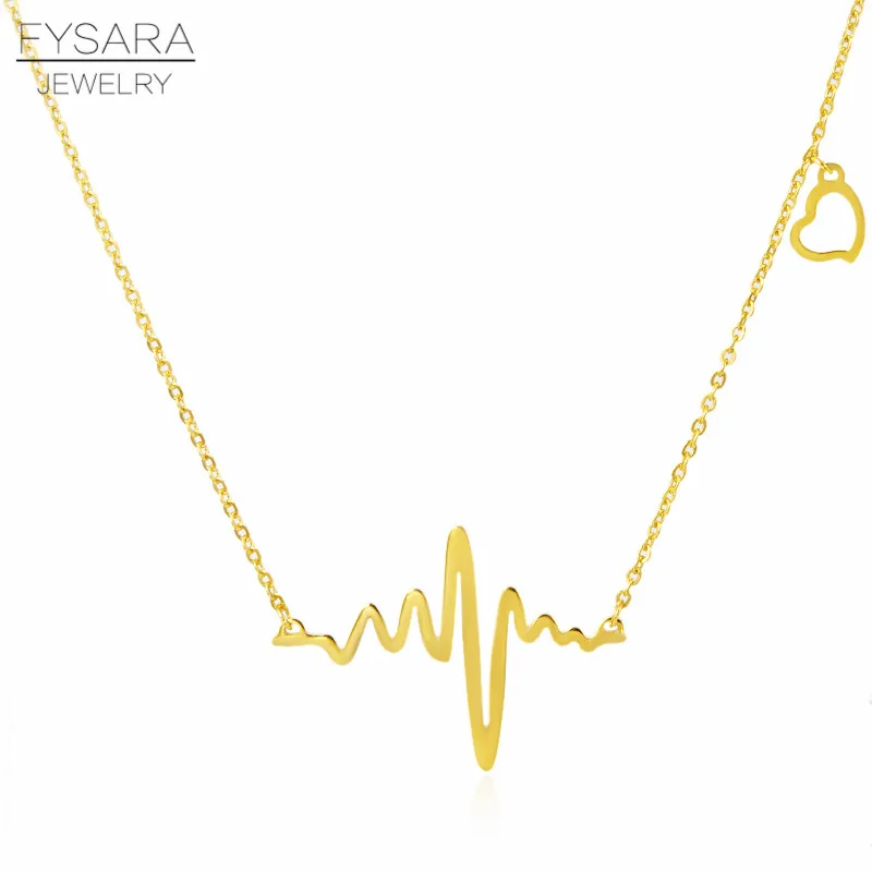 

FYSARA Stainless Steel Rose Gold Color Necklace Electrocardiogram Short Necklace for Women Love Heart Pendant Necklace