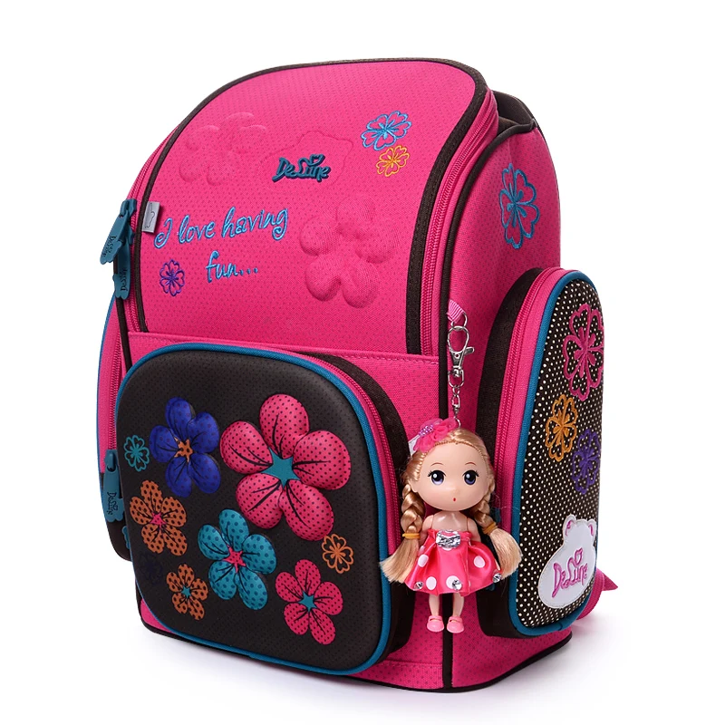 

Brand 3D children 6-12 year waterproof backpack Large capacity girl travel child school bag free doll students Stationery bag