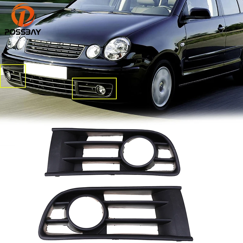 POSSBAY Black Front Left/Right Side Fog Lamp Grille with Hole for VW