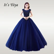 Это Yiya свадебное платье круглый вырез бюст Цветы Кружева Свадебные платья длина до пола темно-синий Vestido de novia CH039