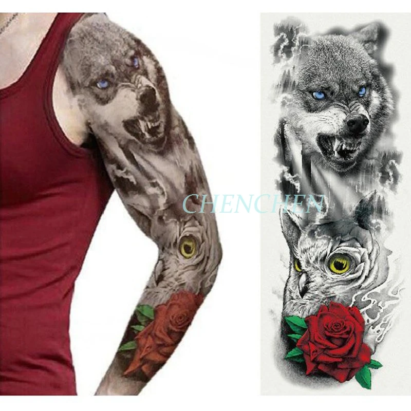 Temporary Tattoo Sticker full arm bear rose cloud tattoo water transfer flash tatoo fake tattoos sleeve for girl arm|Temporary - AliExpress