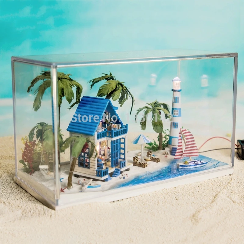 DIY Wooden DollHouse Miniature w/Light Romantic Aegean Sea Beach House