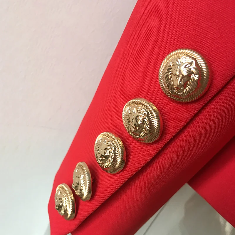Plus Size XXXL Classic Design European High Street Style Women Red Slim Blazer Metal Buttons Fashion Blazers High Quality