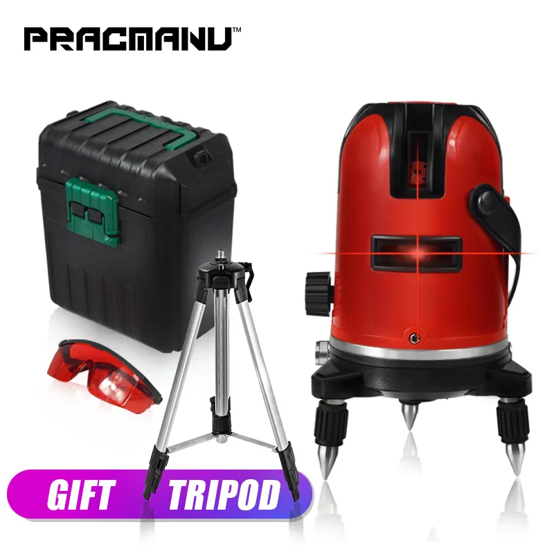 Preise PRACMANU 5 linie 6 punkt laser ebene kostenlose lieferung stativ automatische nivellierung 360 vertikale und horizontale tilt rotation