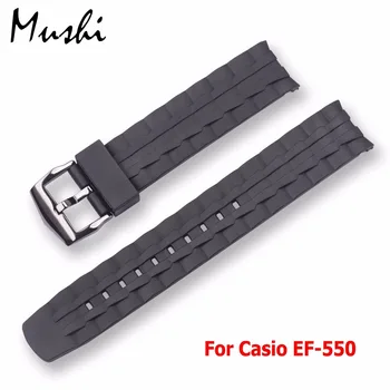 

MS Silicone Watch Band Black Stainless Steel Buckle Watchband Rubber Strap For casio EF-550 EF550 22mm Rubber Strap Free tools