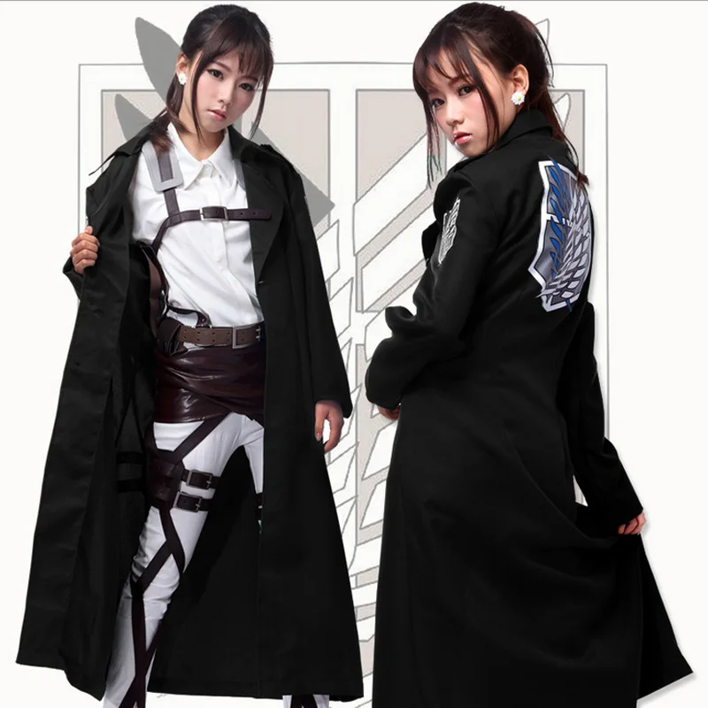 Cosworld New Anime Shingeki no Kyojin Attack on Titan Cosplay Costume Levi Mikasa Eren Trench Dust Black Coat (4)