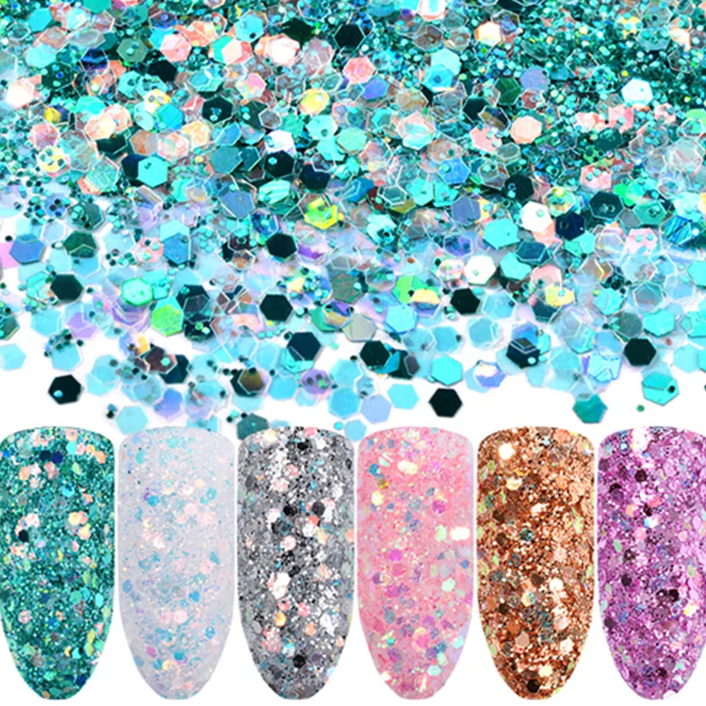 Caixas de Laser Arte do Unha pó do Unha Misturado Lantejoulas Brilho Conjunto Charme 3d Paillette Flocos Faça Você Mesmo Unhas Decorações D1354 6 1 Cheap Strass e decorações