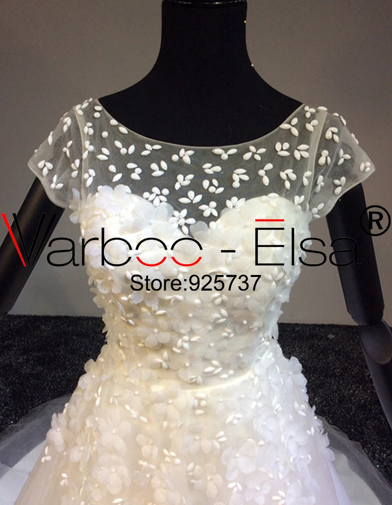 Varboo_elsa 2018 платье Vestido De Noiva 3D аппликация бисером свадебное платье Белый Кружево короткий рукав Кисточки поезд арабский линия свадебное
