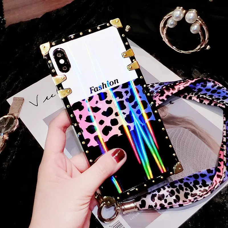 

Luxury Shockproof Bumper Square Aurora Phone Case For iPhone X XS XR XS Max 8 7 6 6S Plus Leopard protection Back Cover