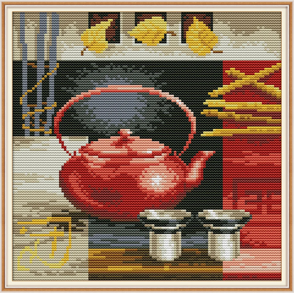 

Teapot And Teacup DMC Counted Chinese Cross Stitch Kits Printed Cross-Stitch Set Embroidery Needlework