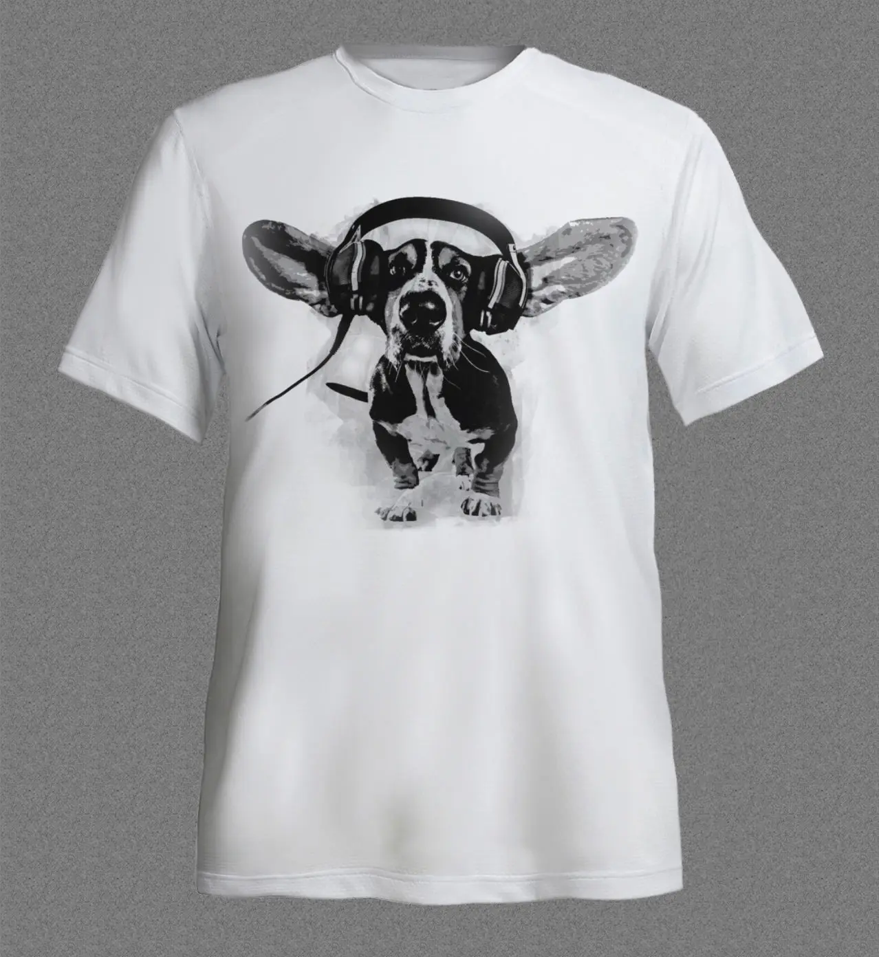 Clothing Tops Hipster Fashion Fabric Turntable Headphones DJ Techno House Drum and Bass Music DOG t-shirt Comical Shirt Men'S
