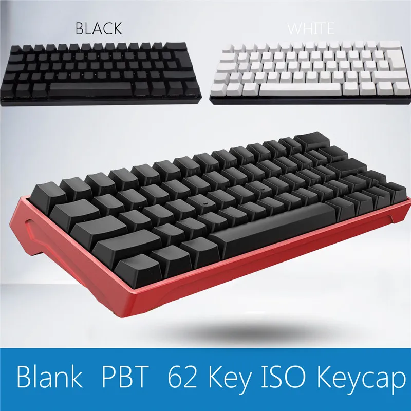 62 клавиши игровая клавиатура колпачки для ключей черные толстые PBT колпачки для ключей белые пустые OEM профиль ISO колпачки для механических ключей