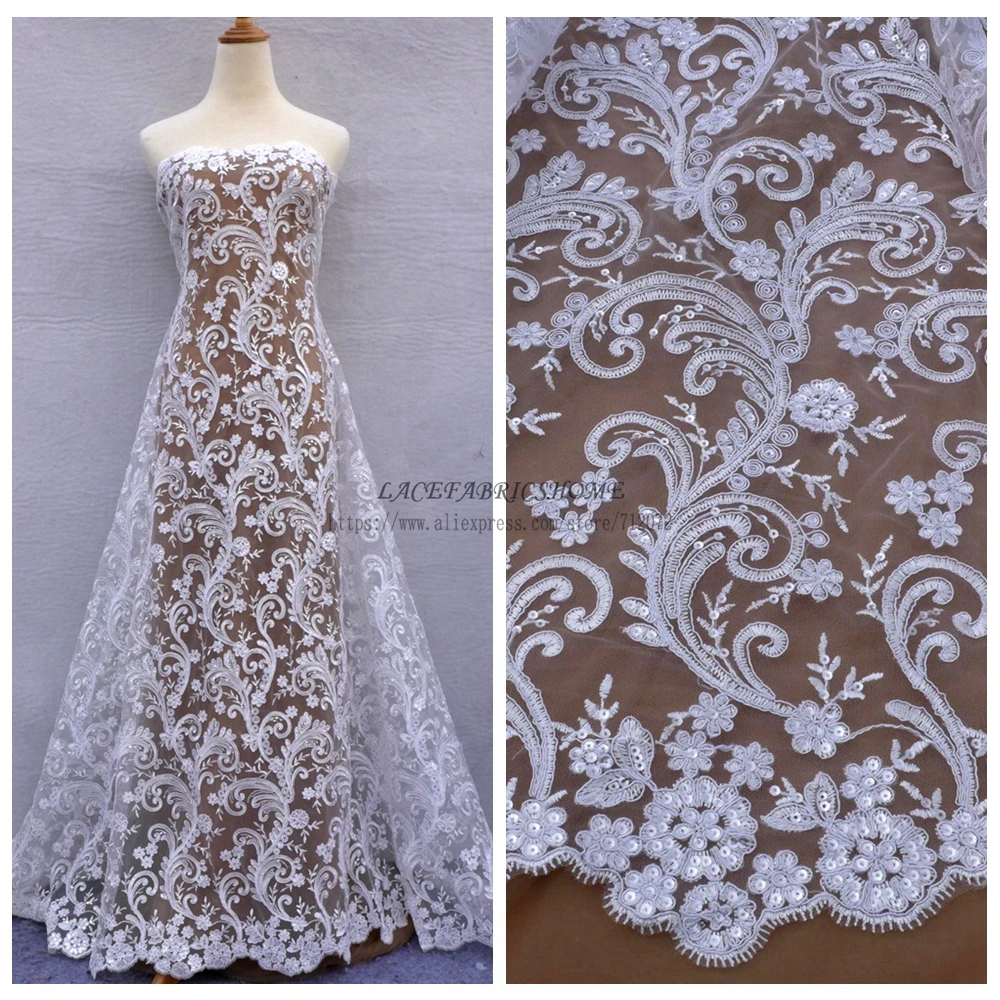 

La Belleza 1Yard New cord sequins invory wedding dress lace fabric 51'' width