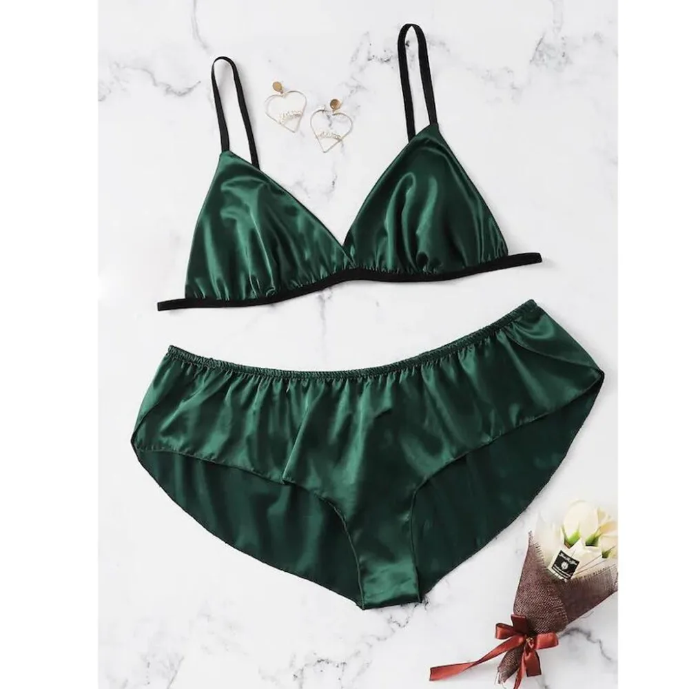 

2pc New Women Sexy Plus Size Satin Plain Lingerie Set Solid color Pajamas Sleepwear women summer Seamless Sexy Lingerie 4xl #15A