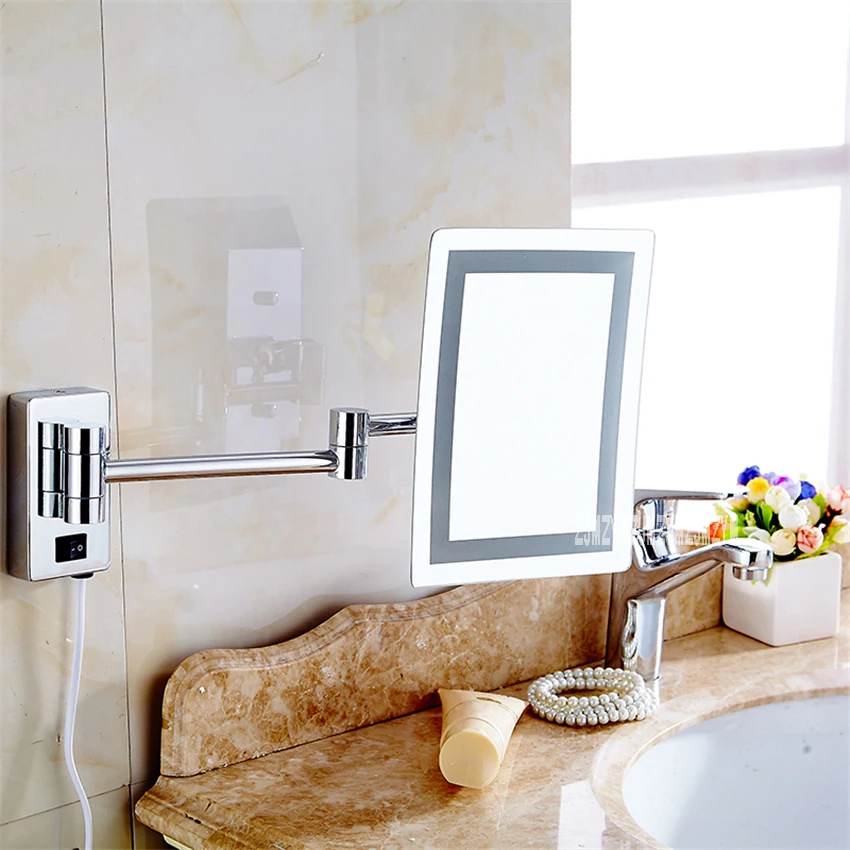 

New L5059 Bathroom Magnifying Mirror Folding Single-sided Square Wall Mounted Mirror Telescopic LED Makeup Mirror 110V/220V 4W