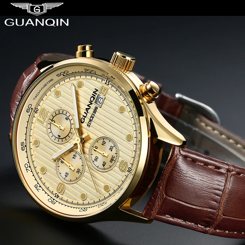 

2018 Men Watches Top Brand Luxury GUANQIN Military Sport Luminous Wristwatch Chronograph Leather Quartz Watch relogio masculino