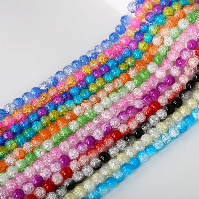 Fashion DIY Jewelry Bracelet Necklace Beads Round Crystal Crackle Glass ...