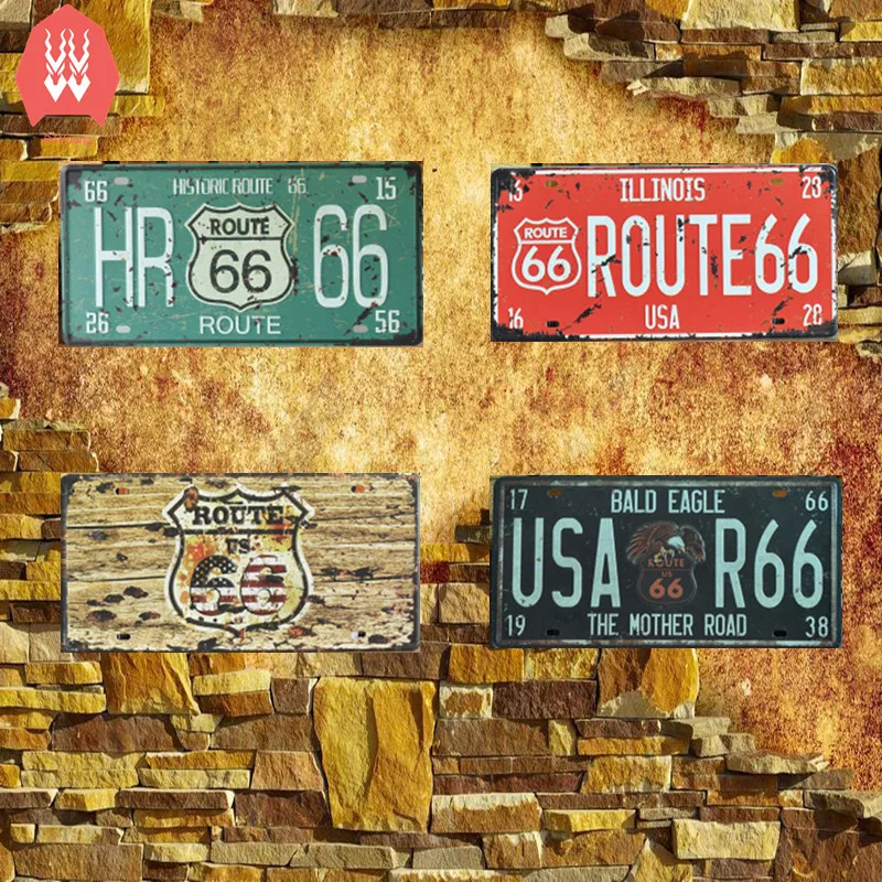 Vintage Retro Metal Decorative License Plate Route 66