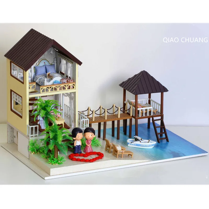 

Romance Maldives DIY Production Wood House Creative Bricolage Model Educational Toys Decoration Refinement Birthday Gift L464