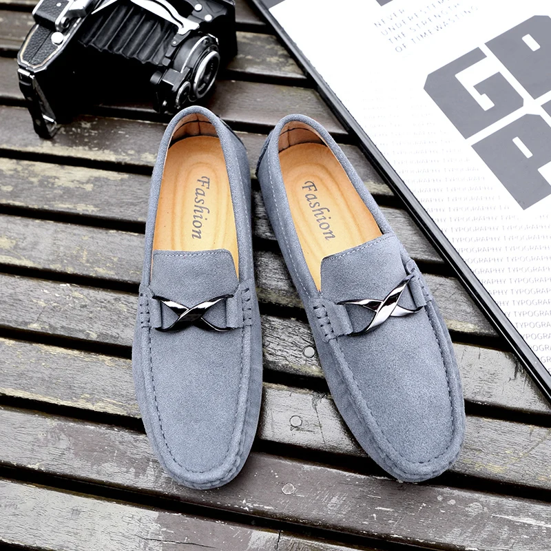 Véritable Chaussures Black Homme Sur Italien En Bateau Plein Chaussure Mocassins Hommes Décontractées Glissement Pour Daim Mens blue Cuir gray Air 8YpwTRq