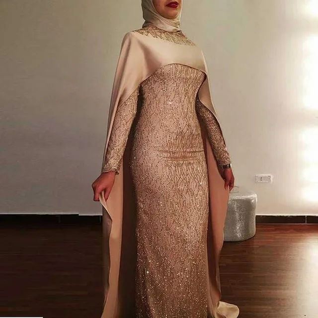 Buy Hijab Muslim Long Sleeve Gold Mermaid Formal
