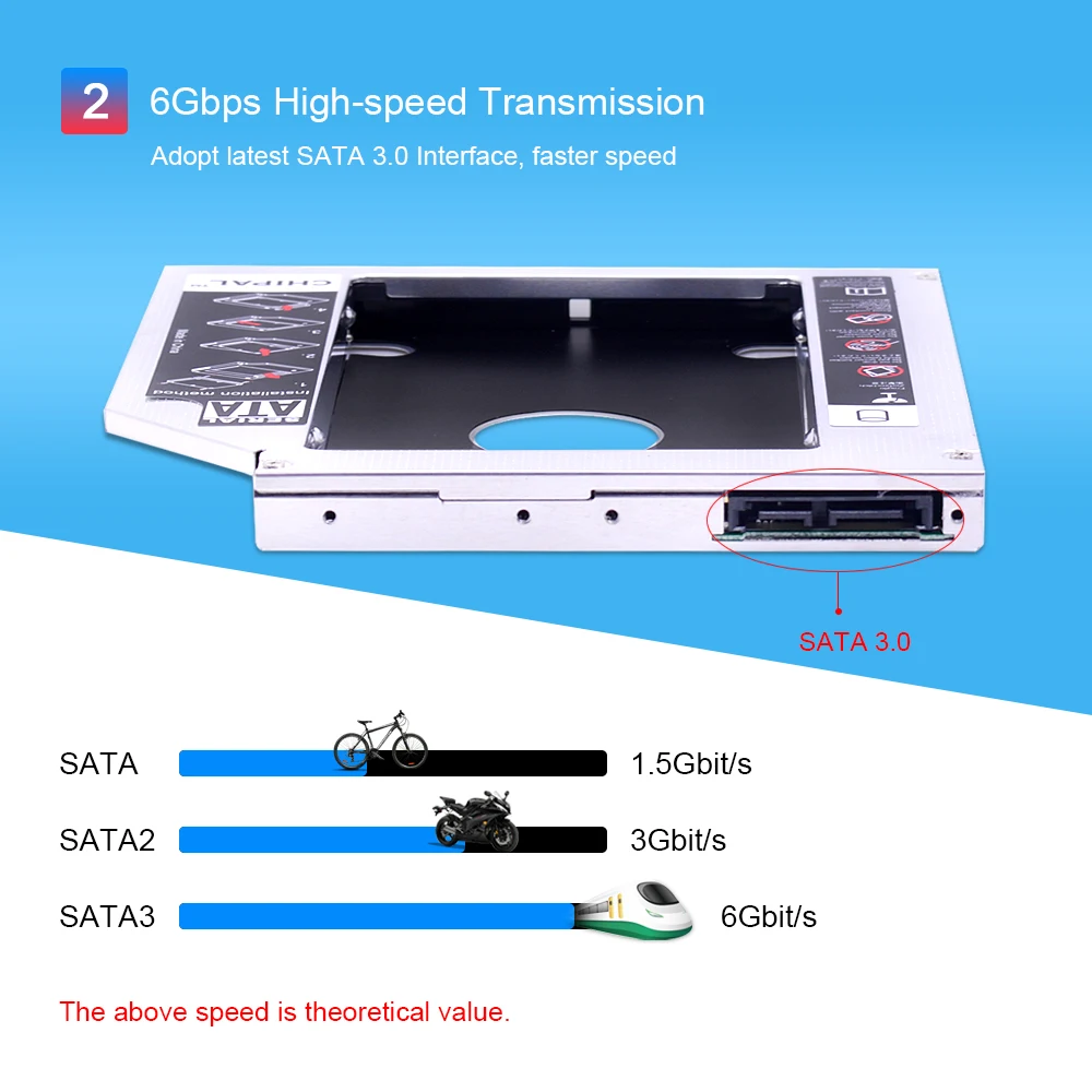 CHIPAL Универсальный 2nd HDD Caddy 12,7 мм SATA 3,0 для 2," 2 ТБ SSD чехол Корпус для жесткого диска со Светодиодный индикатор для ноутбука DVD-ROM