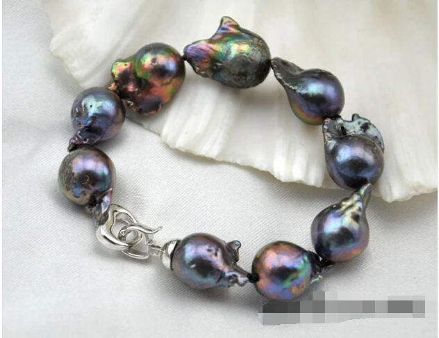 

8" 21mm black baroque reborn keshi pearl braceletNoble style Natural Fine jewe Fast (D) SHIPPING