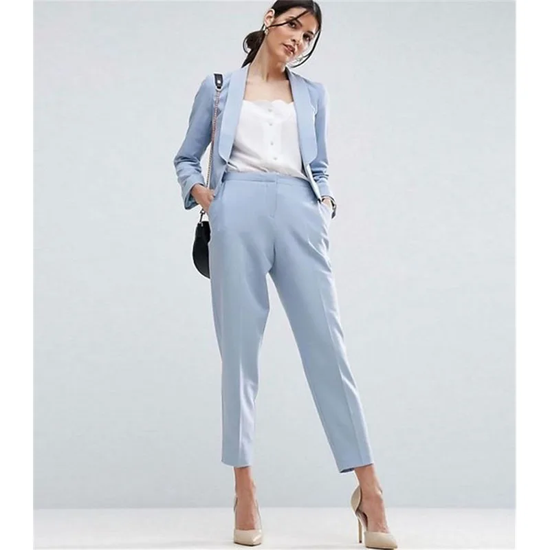 Women Party Suits Light Sky Blue Work Wear For Ladies Pant Suits Women  Business Formal Office Uniform Trouser Suit - Pant Suits - AliExpress