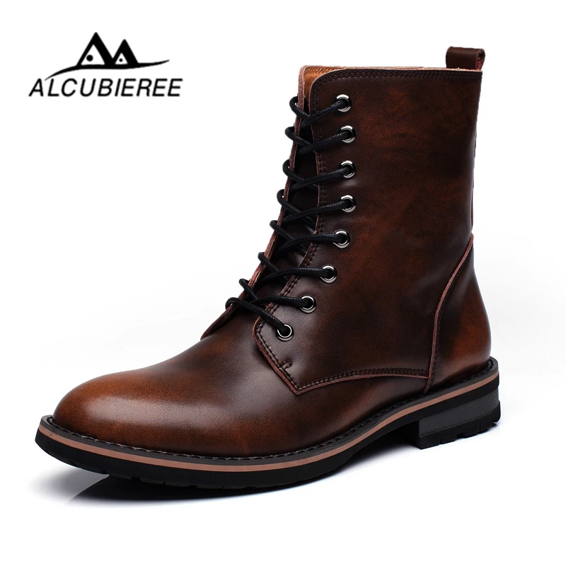 

ALCUBIEREE Leather Ankle Boots Super Warm Snow Boots Winter Shoes With Fur Men British Style Lace-Up Outdoor Leisure Boots Men