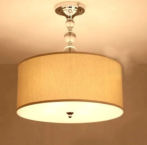 

20" Beige Crystals string Bedroom Pendant Light Elegant Living Room Pendant Lamps Fabric Dining Room Pendant Lamp