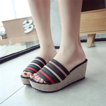 

Ho Heave Women Summer Slippers Women Special Rome Style Mixed Colors Shoes Female Fashion Gingham Slippers Platform Wedges Shoes