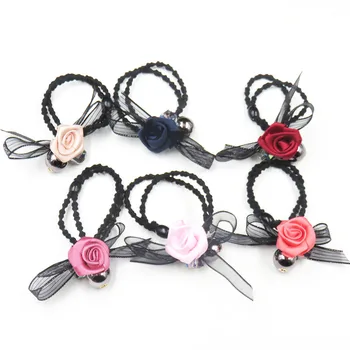 

10PCS/LOT Creative Rose Balls Ribbon Novelty Elastic Hair Bands For Girls Bohemian Scrunchy Kids Hair Accessories For Women 2018