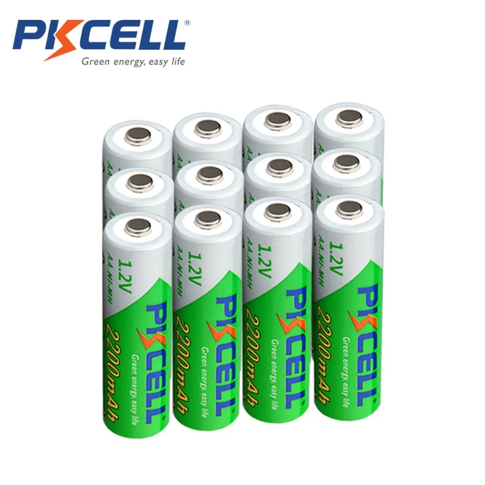 PKCELL 12pcs 2200mah Rechargeable AA NiMH Battery Low Self discharge