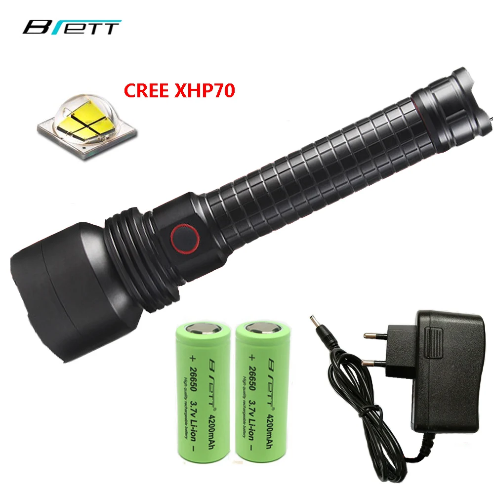 CREE XHP70 Flashlight light 26650 battery Direct charging Shock