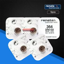 5 bateria suíça 1.55v do bloco de renata para o óxido de prata 364 sr621sw do relógio baterias