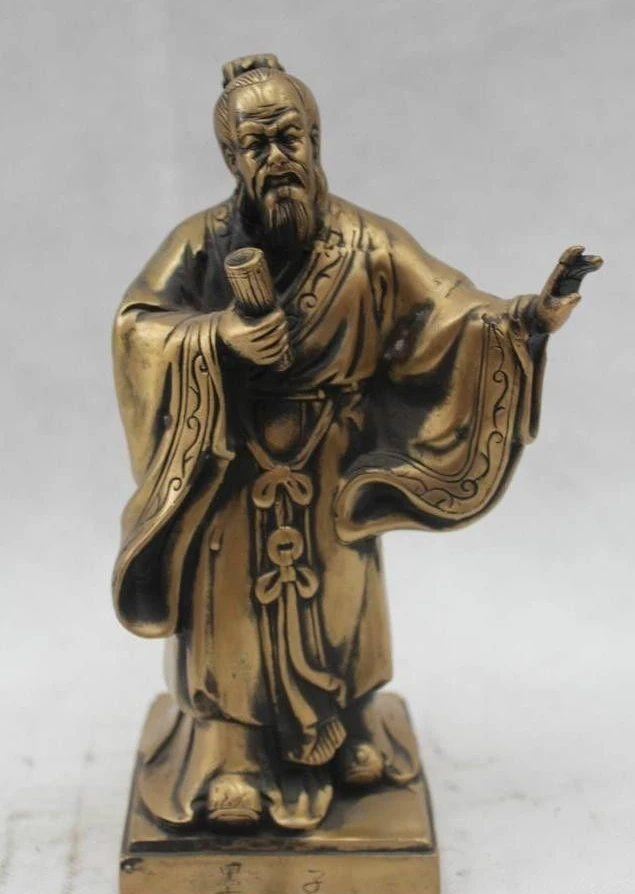

8"Chinese Folk Pure Bronze excellent famous Thinker politician Mo-tse Statue