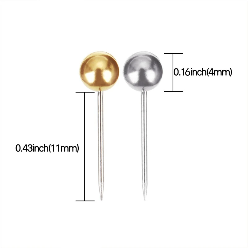 800 шт. карта тактики толкающие булавки круглая пластиковая головка с точкой из нержавеющей стали, 0,16 дюймов голова, золото и серебро