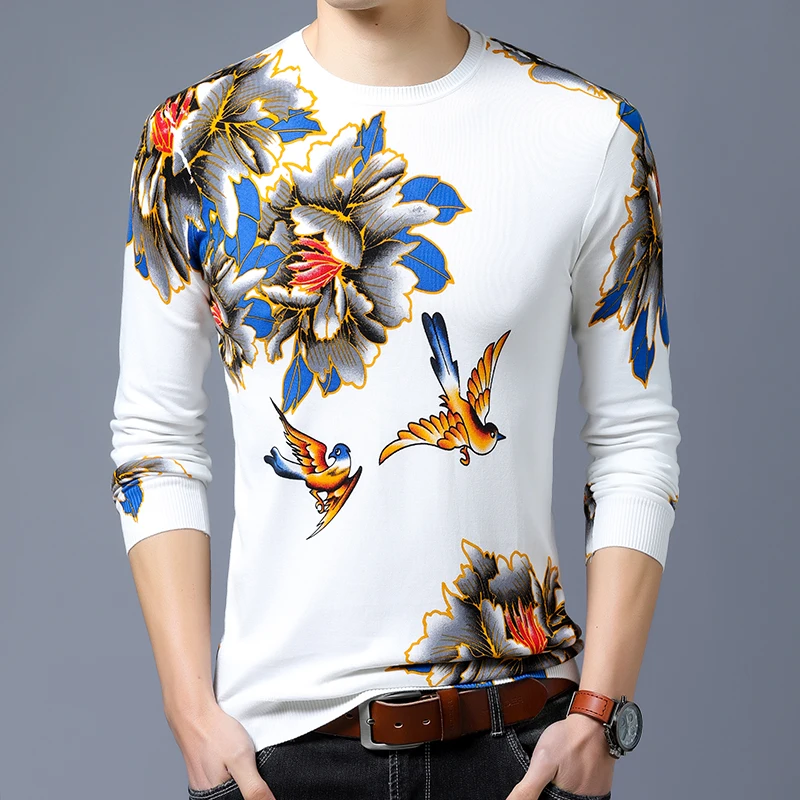 Men Sweaters 2020 New Autumn Winter Pullovers Men's Sweater Floral Pattern Cashmere O neck Long Sleeve Sweater Men Pull Homme