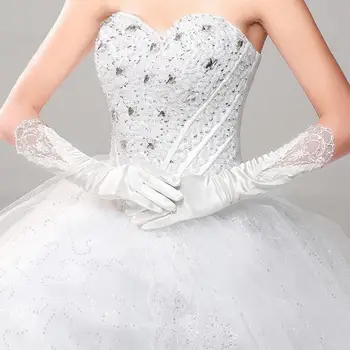 

2020 New Women Full Fingers Long Lace Bridal Gloves White Beige Red Elegant Wedding Gloves For Bride Guantes De Novia 05512