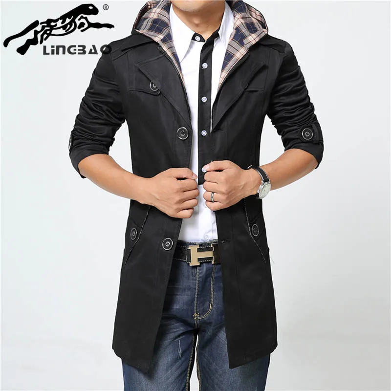 Brand clothing slim fit Men long Trench Coat men Belt Autumn Thin