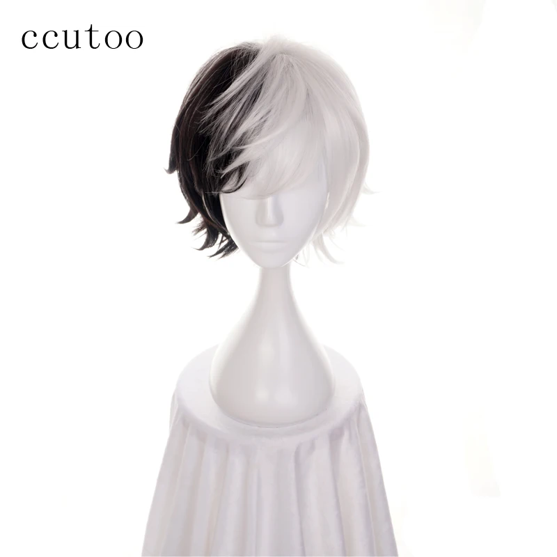 Ccutoo 1" Половина черный и белый короткие синтетические волосы термостойкие волокна косплей парик Банго бродячие собаки Kyuusaku Yumeno - Цвет: Многоцветный