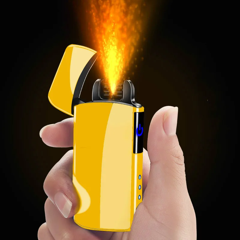 

Touch Induction Power Charge Display USB Double Arc Plasma Eletronic Pulse Lighter Metal Windproof Gadgets for Men Lighters